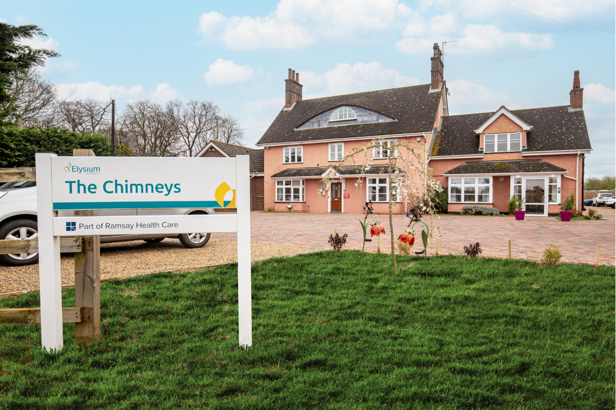 External view of the Chimneys Clinic with sign