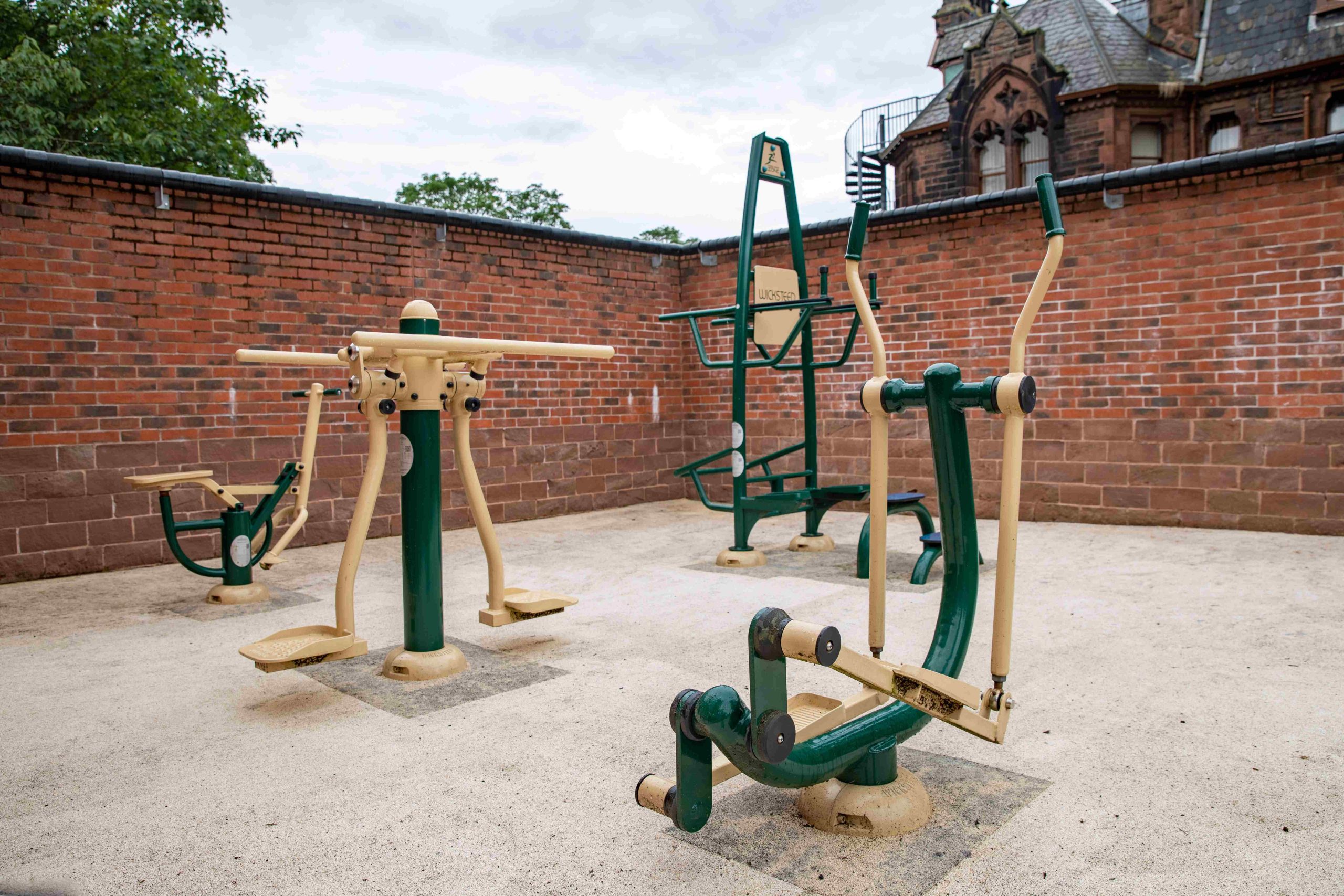 Outdoor exercise equipment at Crossley Place